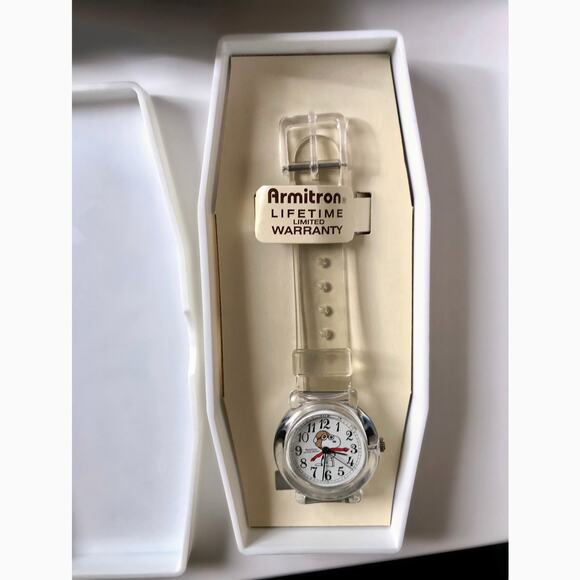 Snoopy Red Baron Flying Ace Clear Analog Quartz Vintage Wrist Watch w Case, NWOT - Picture 2 of 6